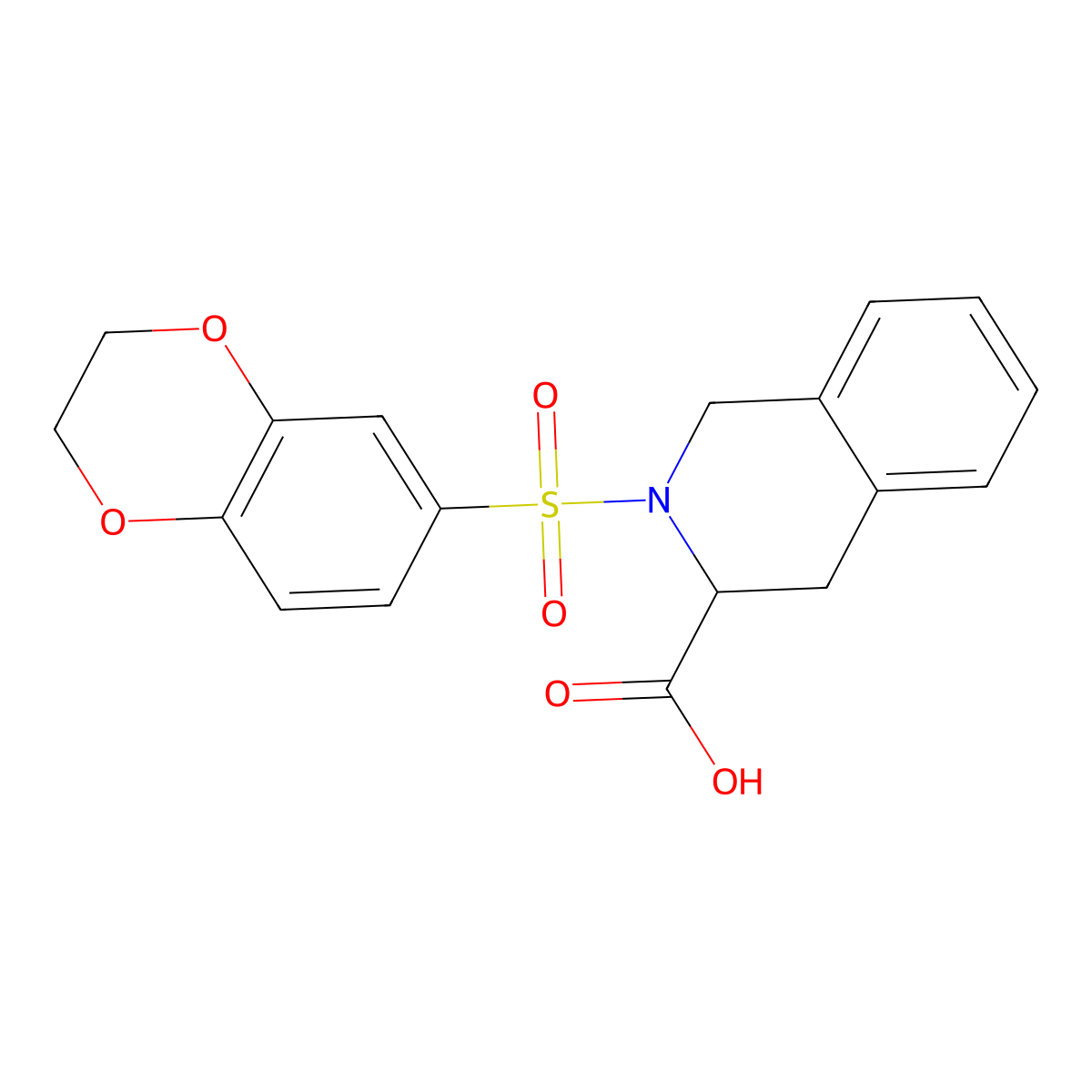 2-(2,3-Dihydro-1,4-benzodioxine-6-sulfonyl)-1,2,3,4-tetrahydroisoquinoline-3-carboxylic acid molecular structure, CAS 1008266-08-7