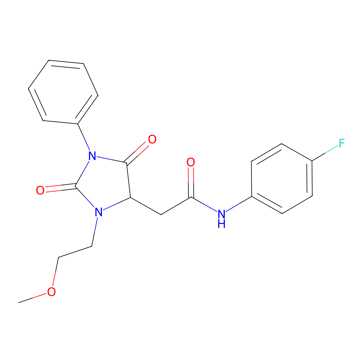 N-(4-fluorophenyl)-2-[3-(2-methoxyethyl)-2,5-dioxo-1-phenylimidazolidin-4-yl]acetamide molecular structure, CAS 1008267-17-1