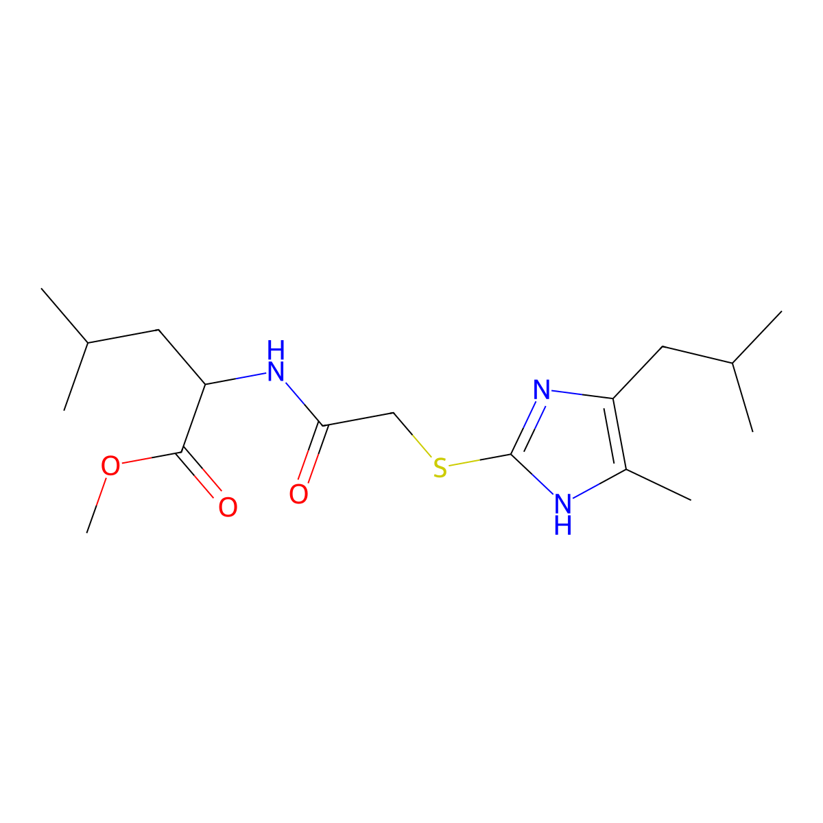 methyl N-({[4-methyl-5-(2-methylpropyl)-1H-imidazol-2-yl]sulfanyl}acetyl)leucinate molecular structure, CAS 1008267-19-3