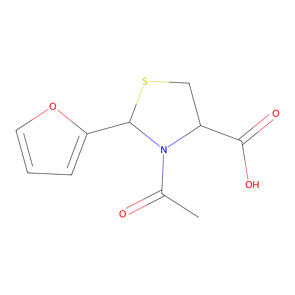 3-Acetyl-2-(furan-2-yl)-1,3-thiazolidine-4-carboxylic acid molecular structure, CAS 1008267-56-8