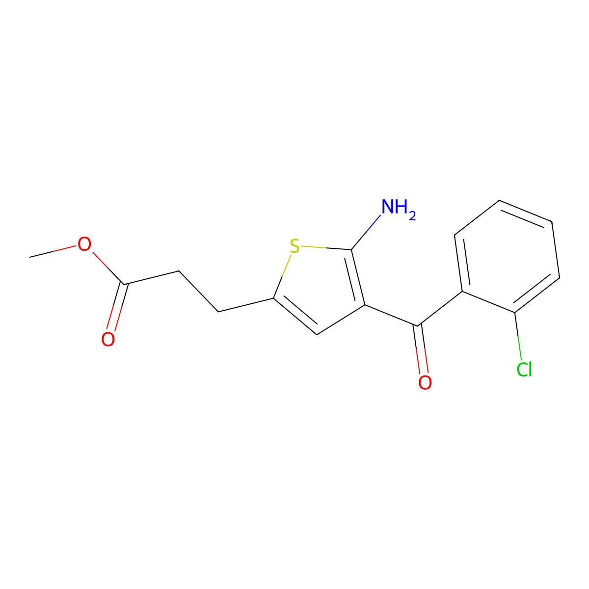 2-Amino-3-(2-chlorobenzoyl)-5-(2-carbomethoxyethyl)thiophene molecular structure, CAS 100827-77-8