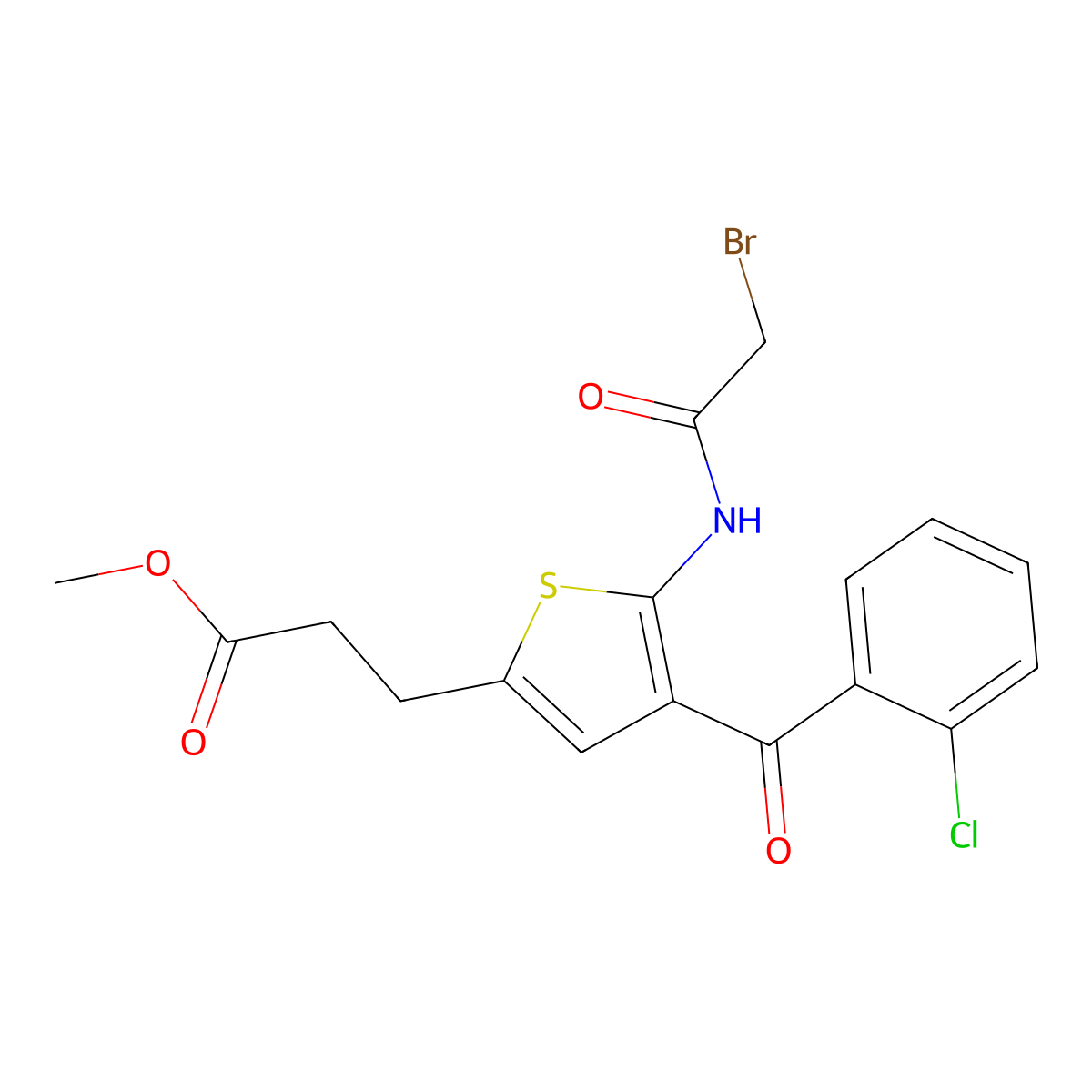2-Bromoacetylamino-3-(2-chlorobenzoyl)-5-(2-carbomethoxyethyl)thiophene molecular structure, CAS 100827-79-0