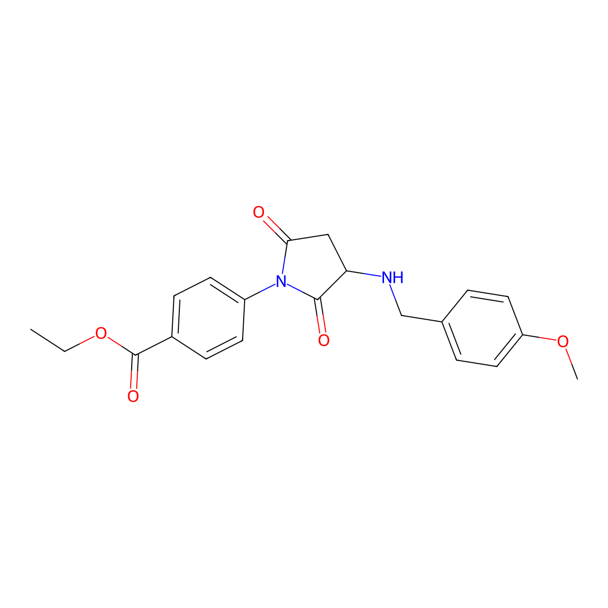 Ethyl 4-{3-[(4-methoxybenzyl)amino]-2,5-dioxopyrrolidin-1-yl}benzoate molecular structure, CAS 1008272-31-8