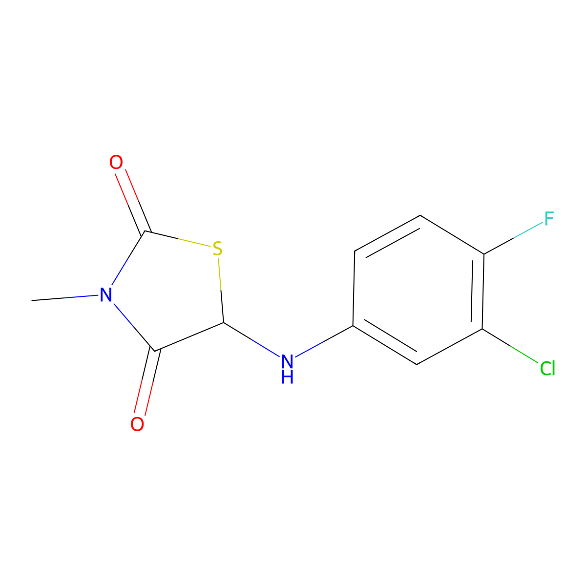 5-[(3-Chloro-4-fluorophenyl)amino]-3-methyl-1,3-thiazolidine-2,4-dione molecular structure, CAS 1008273-18-4