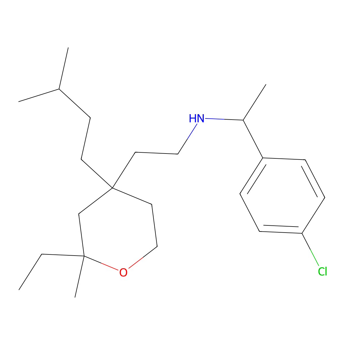 1-(4-chlorophenyl)-N-{2-[2-ethyl-2-methyl-4-(3-methylbutyl)tetrahydro-2H-pyran-4-yl]ethyl}ethanamine molecular structure, CAS 1008275-85-1