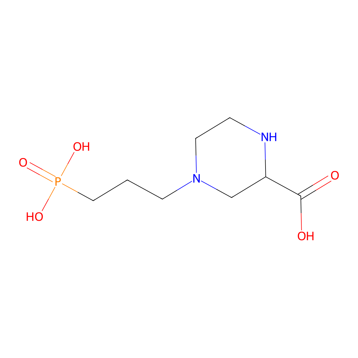 3-(2-Carboxypiperazin-4-yl)propyl-1-phosphonic acid molecular structure, CAS 100828-16-8