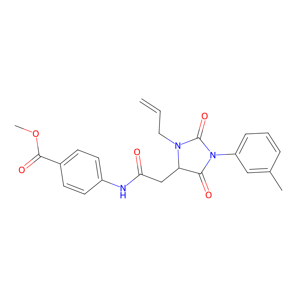 Methyl 4-({[1-(3-methylphenyl)-2,5-dioxo-3-(prop-2-en-1-yl)imidazolidin-4-yl]acetyl}amino)benzoate molecular structure, CAS 1008281-49-9