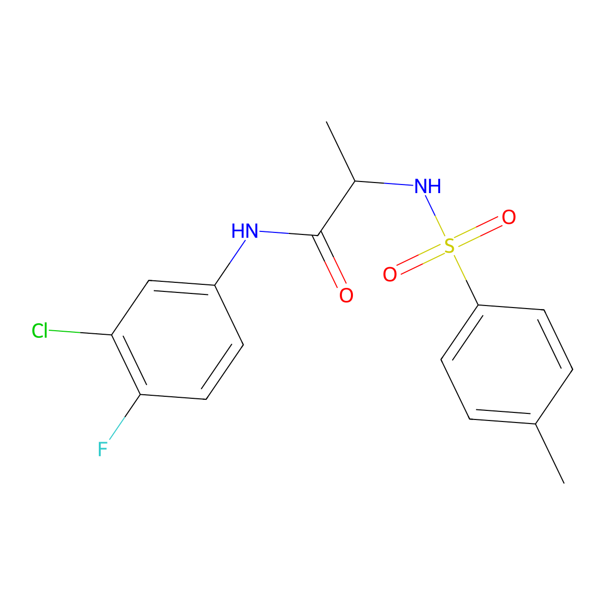 N-(3-chloro-4-fluorophenyl)-2-[(4-methylphenyl)sulfonylamino]propanamide molecular structure, CAS 1008282-19-6