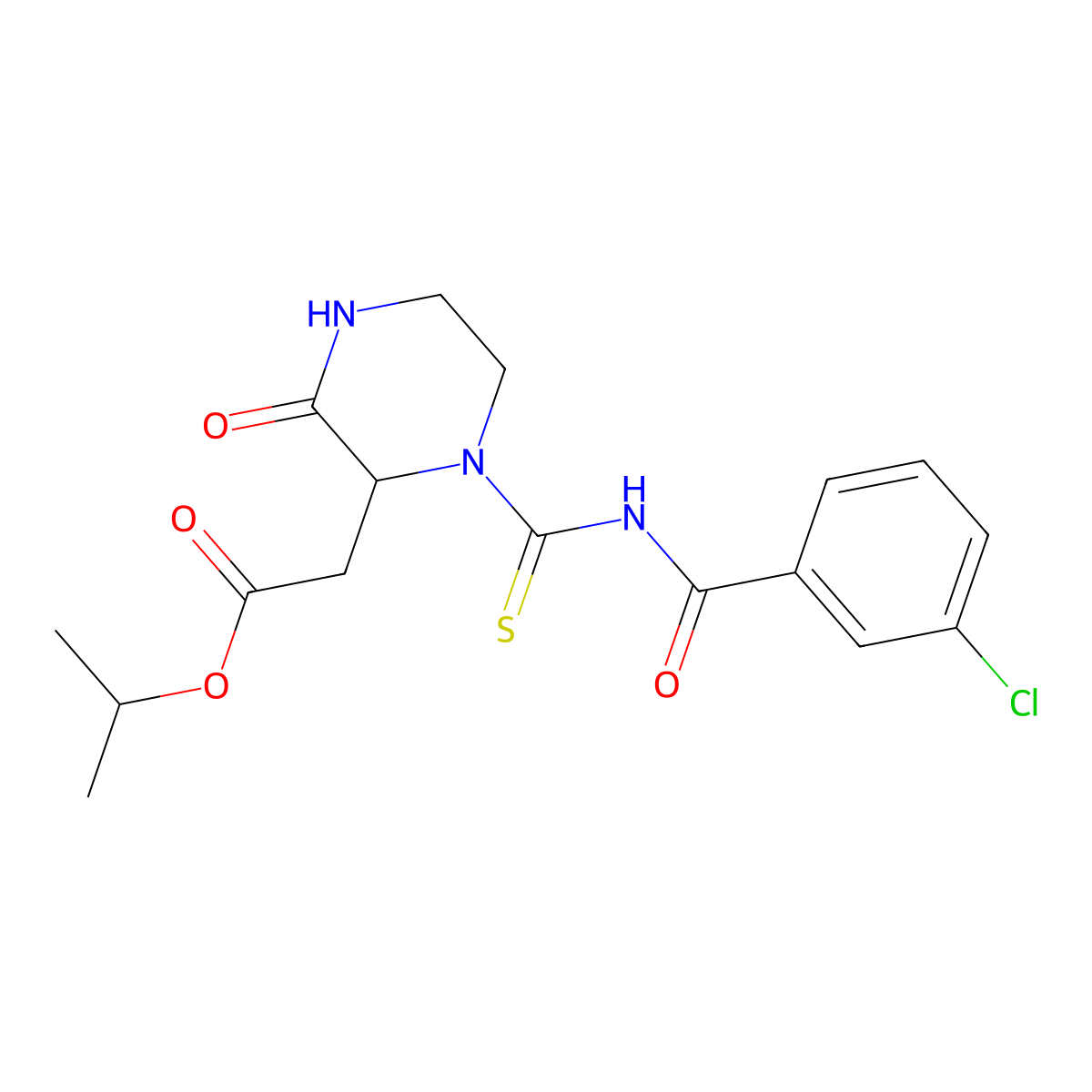 Isopropyl 2-(1-((3-chlorobenzoyl)carbamothioyl)-3-oxopiperazin-2-yl)acetate molecular structure, CAS 1008284-39-6