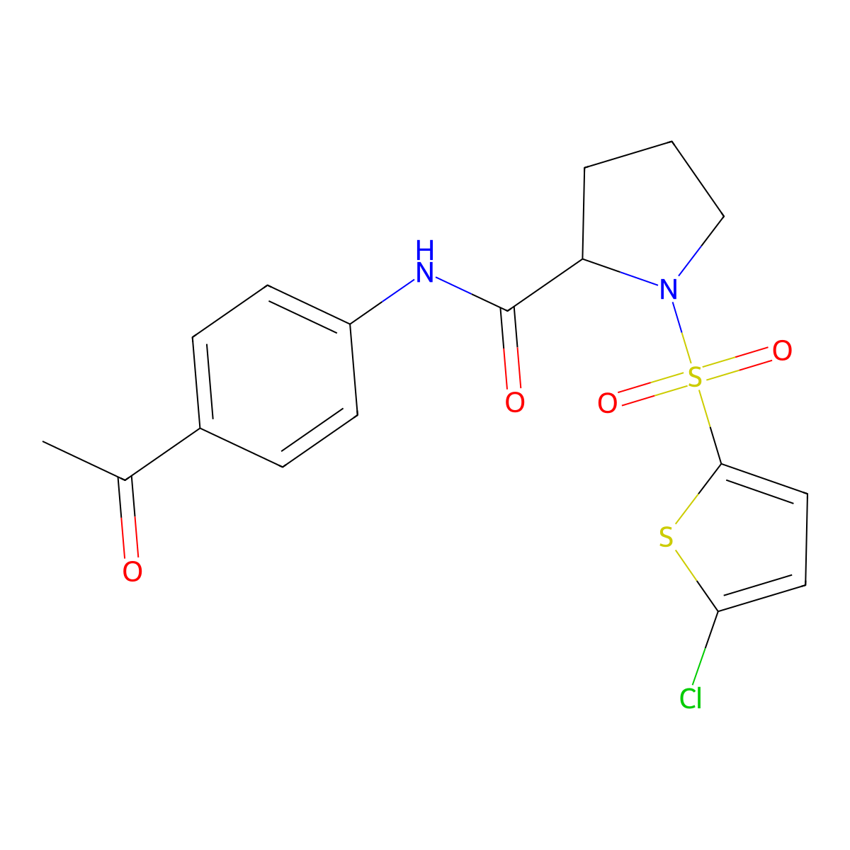 N-(4-acetylphenyl)-1-((5-chlorothiophen-2-yl)sulfonyl)pyrrolidine-2-carboxamide molecular structure, CAS 1008285-90-2