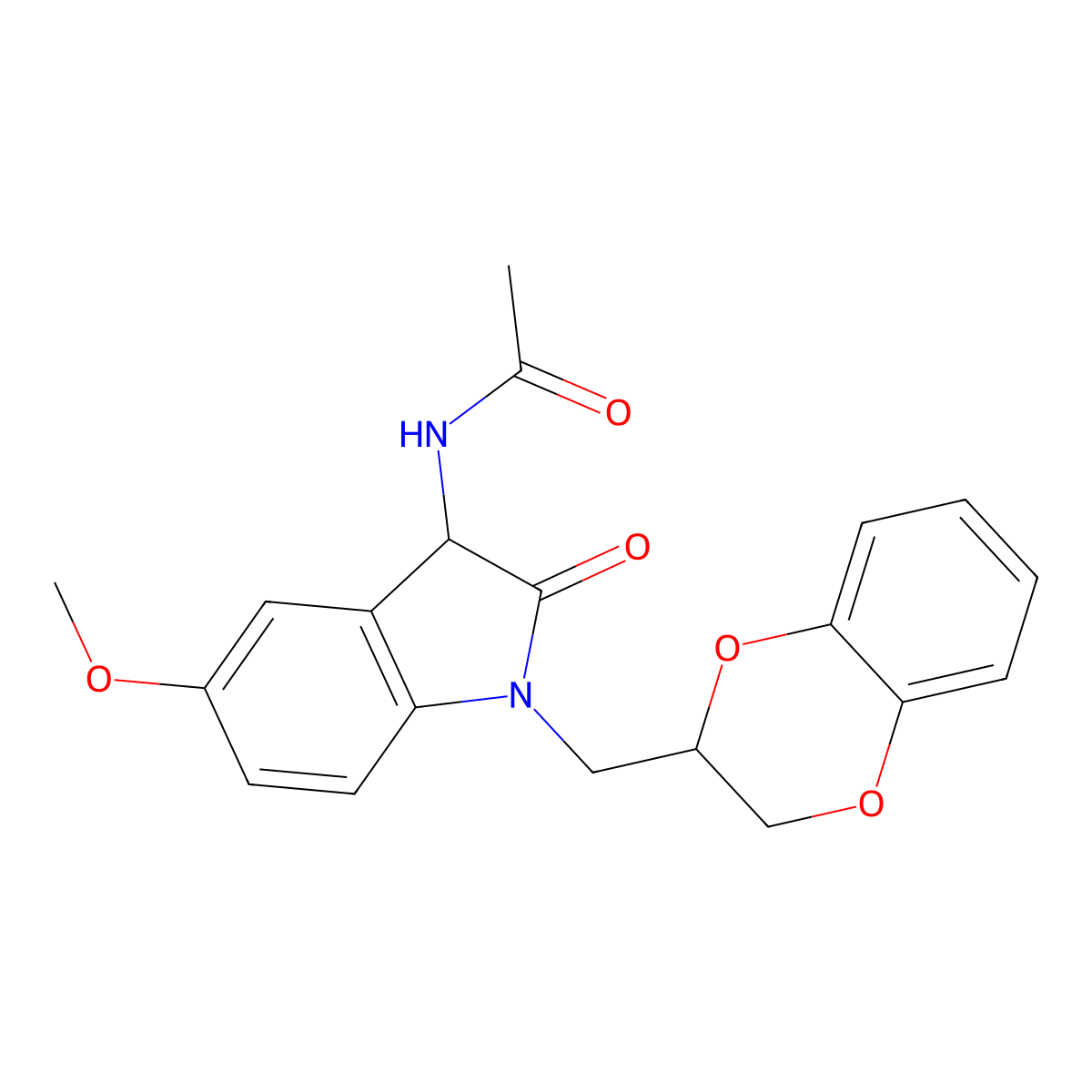 N-[1-(2,3-dihydro-1,4-benzodioxin-2-ylmethyl)-5-methoxy-2-oxo-2,3-dihydro-1H-indol-3-yl]acetamide molecular structure, CAS 1008289-49-3