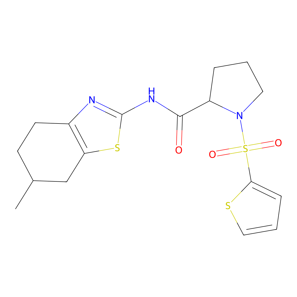 N-(6-methyl-4,5,6,7-tetrahydrobenzo[d]thiazol-2-yl)-1-(thiophen-2-ylsulfonyl)pyrrolidine-2-carboxamide molecular structure, CAS 1008298-00-7