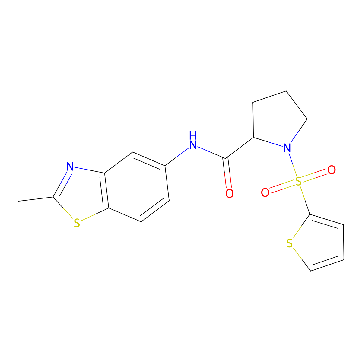 N-(2-methylbenzo[d]thiazol-5-yl)-1-(thiophen-2-ylsulfonyl)pyrrolidine-2-carboxamide molecular structure, CAS 1008298-06-3