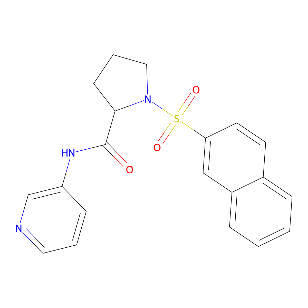 1-naphthalen-2-ylsulfonyl-N-pyridin-3-ylpyrrolidine-2-carboxamide molecular structure, CAS 1008302-45-1