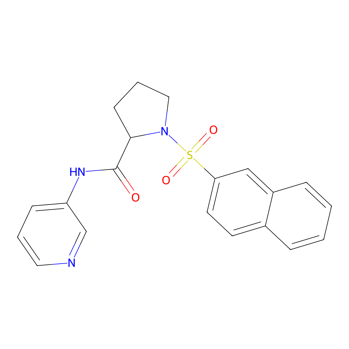 1-naphthalen-2-ylsulfonyl-N-pyridin-3-ylpyrrolidine-2-carboxamide molecular structure, CAS 1008302-45-1