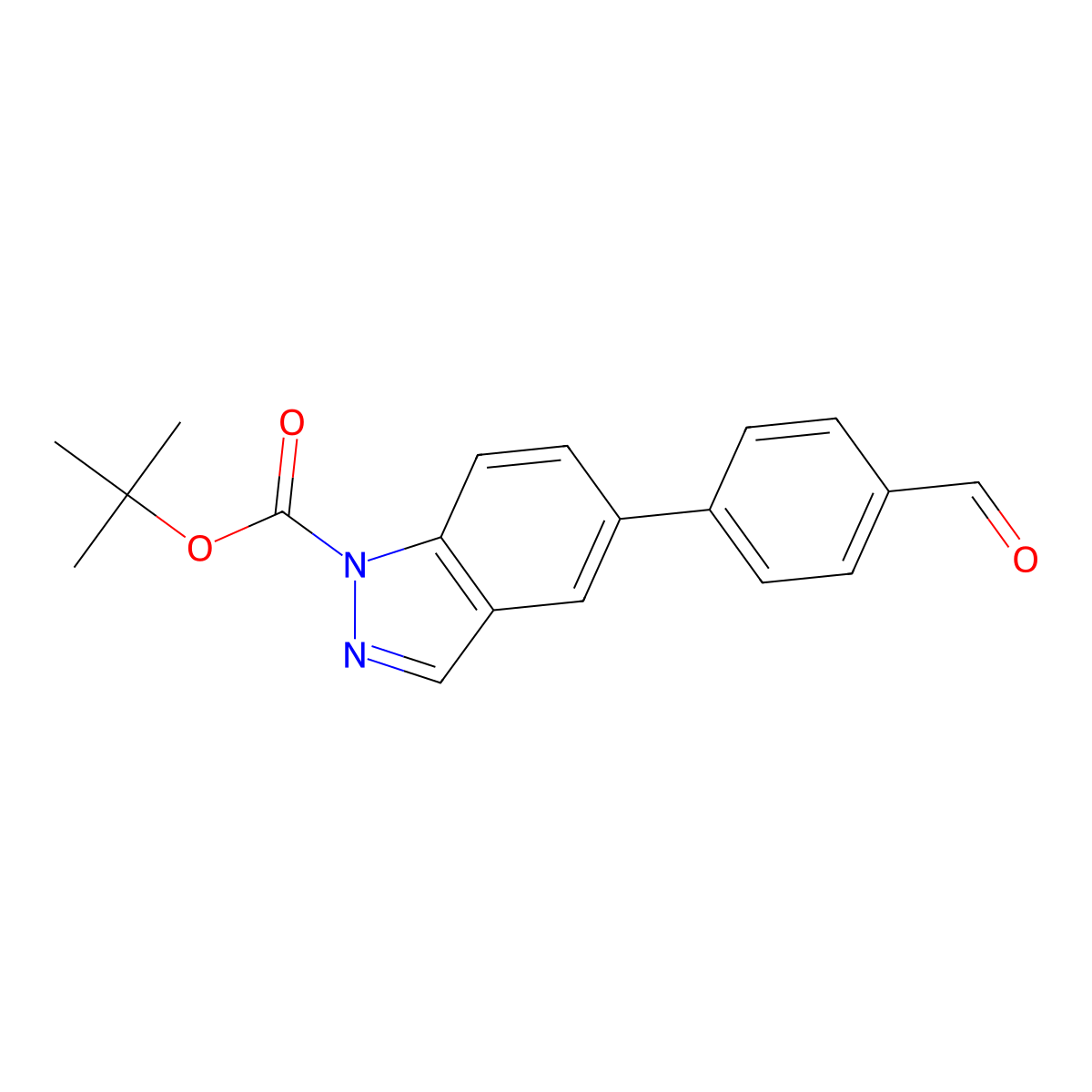 1h-Indazole-1-carboxylic acid,5-(4-formylphenyl)-,1,1-dimethylethyl ester molecular structure, CAS 1008359-70-3