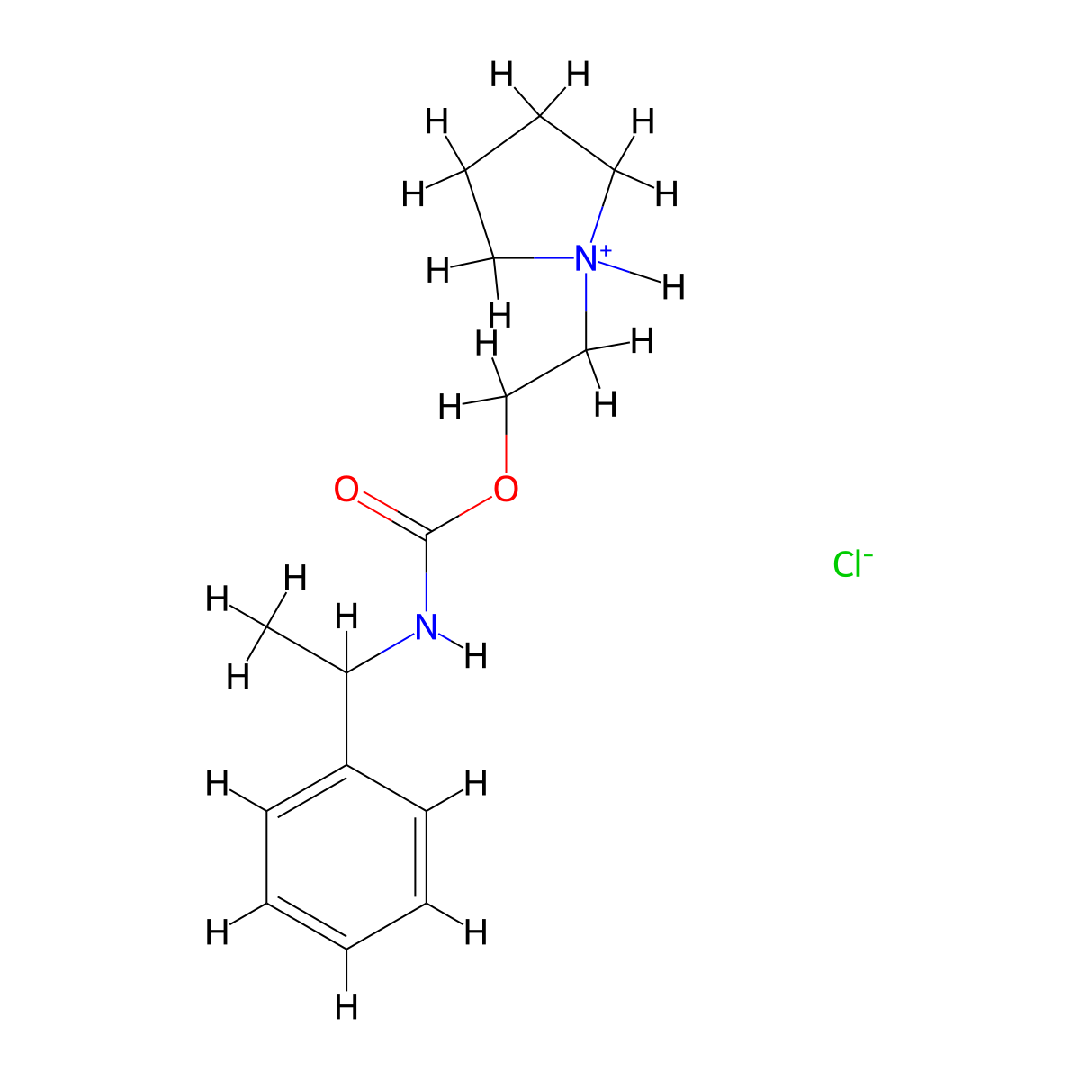 2-(Pyrrolidin-1-yl)ethyl hydrogen (1-phenylethyl)carbonimidate--hydrogen chloride (1/1) molecular structure, CAS 100836-55-3
