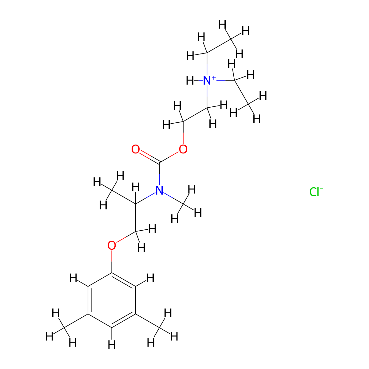 Carbamic acid, N-methyl-N-(1-(3,5-xylyloxy)-2-propyl)-, 2-(diethylamino)ethyl ester, hydrochloride molecular structure, CAS 100836-65-5