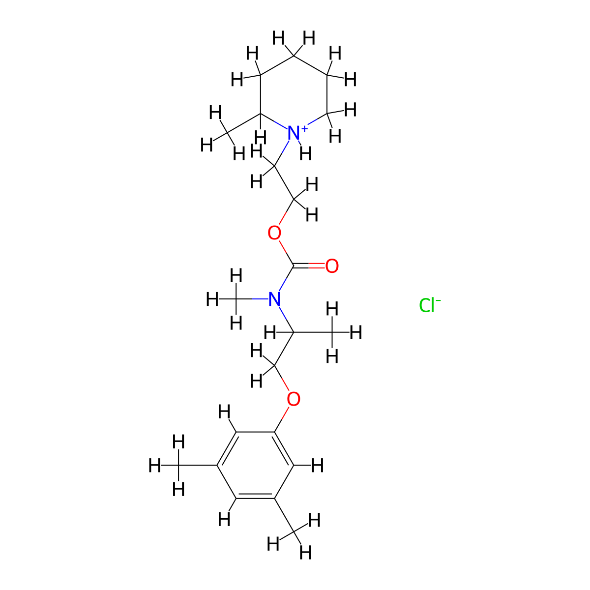 Carbamic acid, N-methyl-N-(1-(3,5-xylyloxy)-2-propyl)-, 2-(2-methylpiperidino)ethyl ester, hydrochloride molecular structure, CAS 100836-66-6