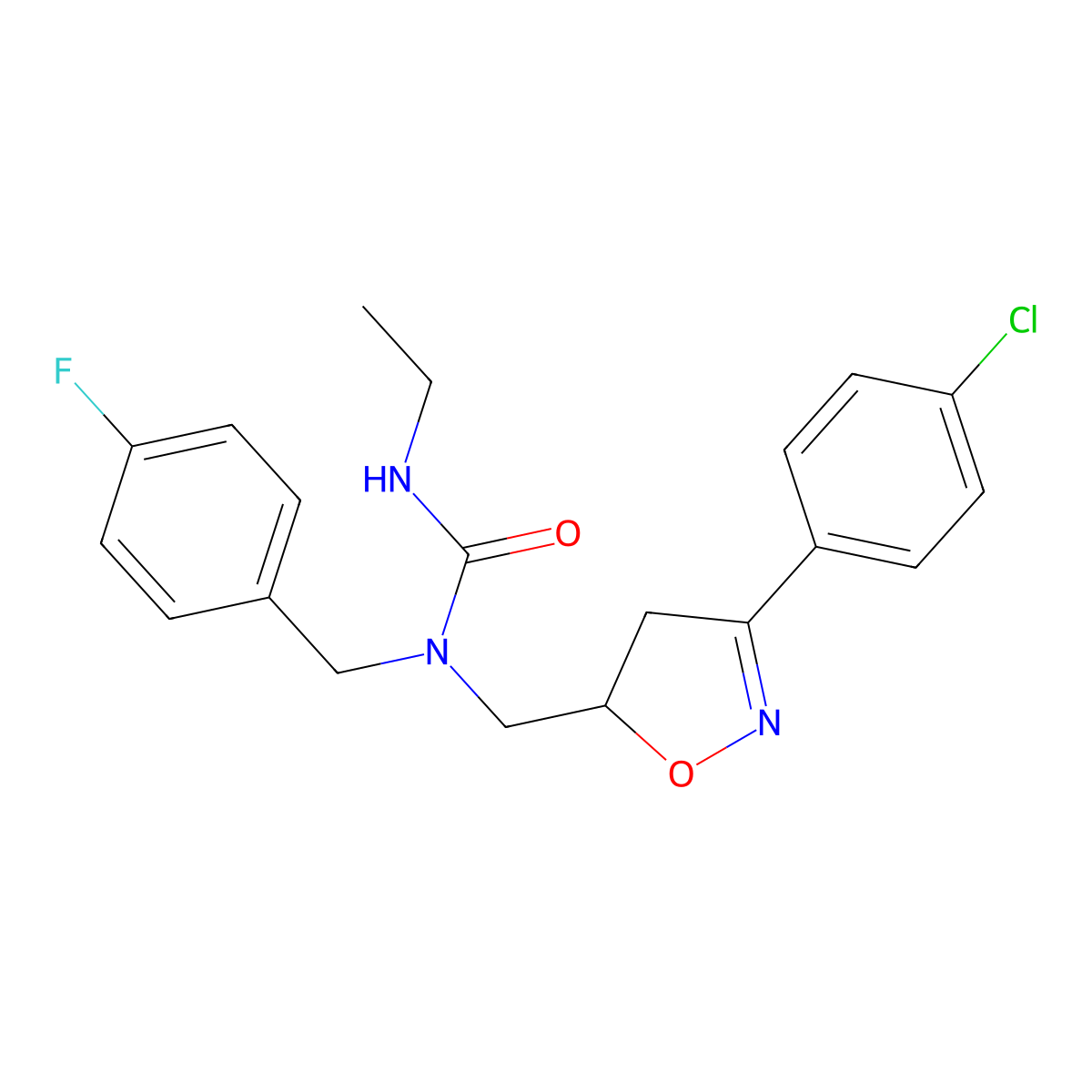 N-{[3-(4-chlorophenyl)-4,5-dihydro-5-isoxazolyl]methyl}-N'-ethyl-N-(4-fluorobenzyl)urea molecular structure, CAS 1008382-69-1