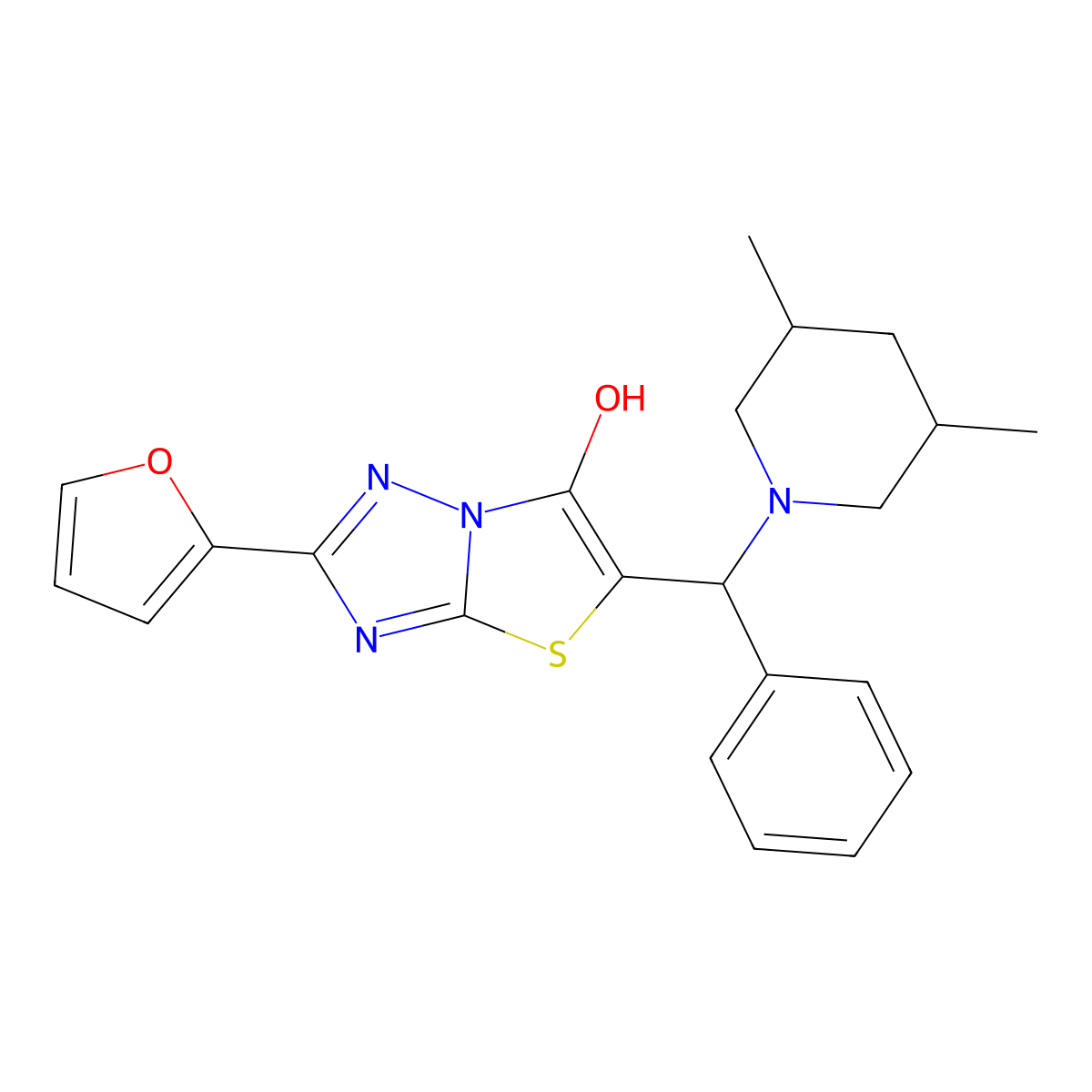 5-((3,5-Dimethylpiperidin-1-yl)(phenyl)methyl)-2-(furan-2-yl)thiazolo[3,2-b][1,2,4]triazol-6-ol molecular structure, CAS 1008386-94-4