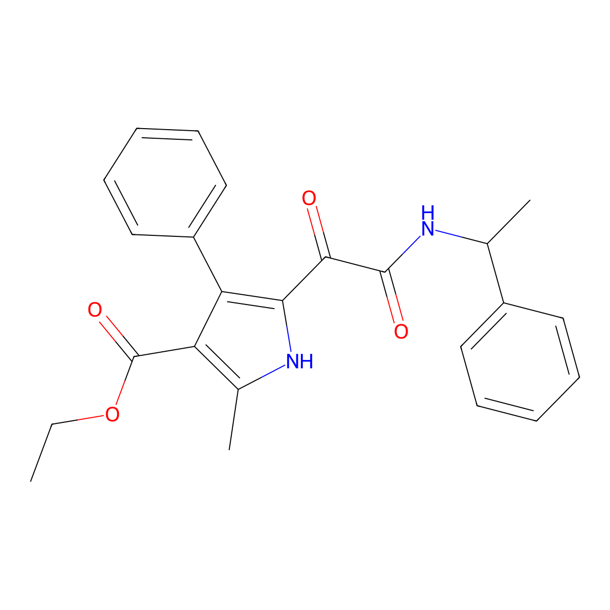 ethyl 2-methyl-5-(2-oxo-2-((1-phenylethyl)amino)acetyl)-4-phenyl-1H-pyrrole-3-carboxylate molecular structure, CAS 1008388-57-5