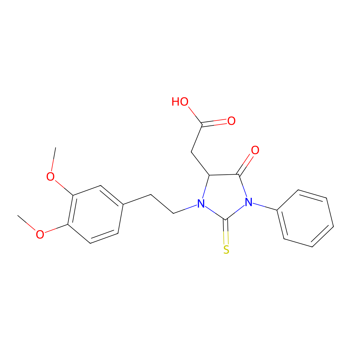2-(3-(3,4-Dimethoxyphenethyl)-5-oxo-1-phenyl-2-thioxoimidazolidin-4-yl)acetic acid molecular structure, CAS 1008393-63-2