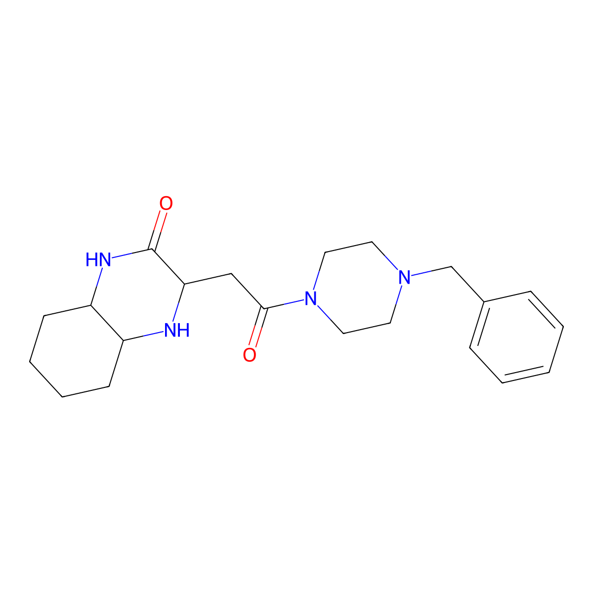 3-[2-(4-benzylpiperazin-1-yl)-2-oxoethyl]octahydroquinoxalin-2(1H)-one molecular structure, CAS 1008395-65-0