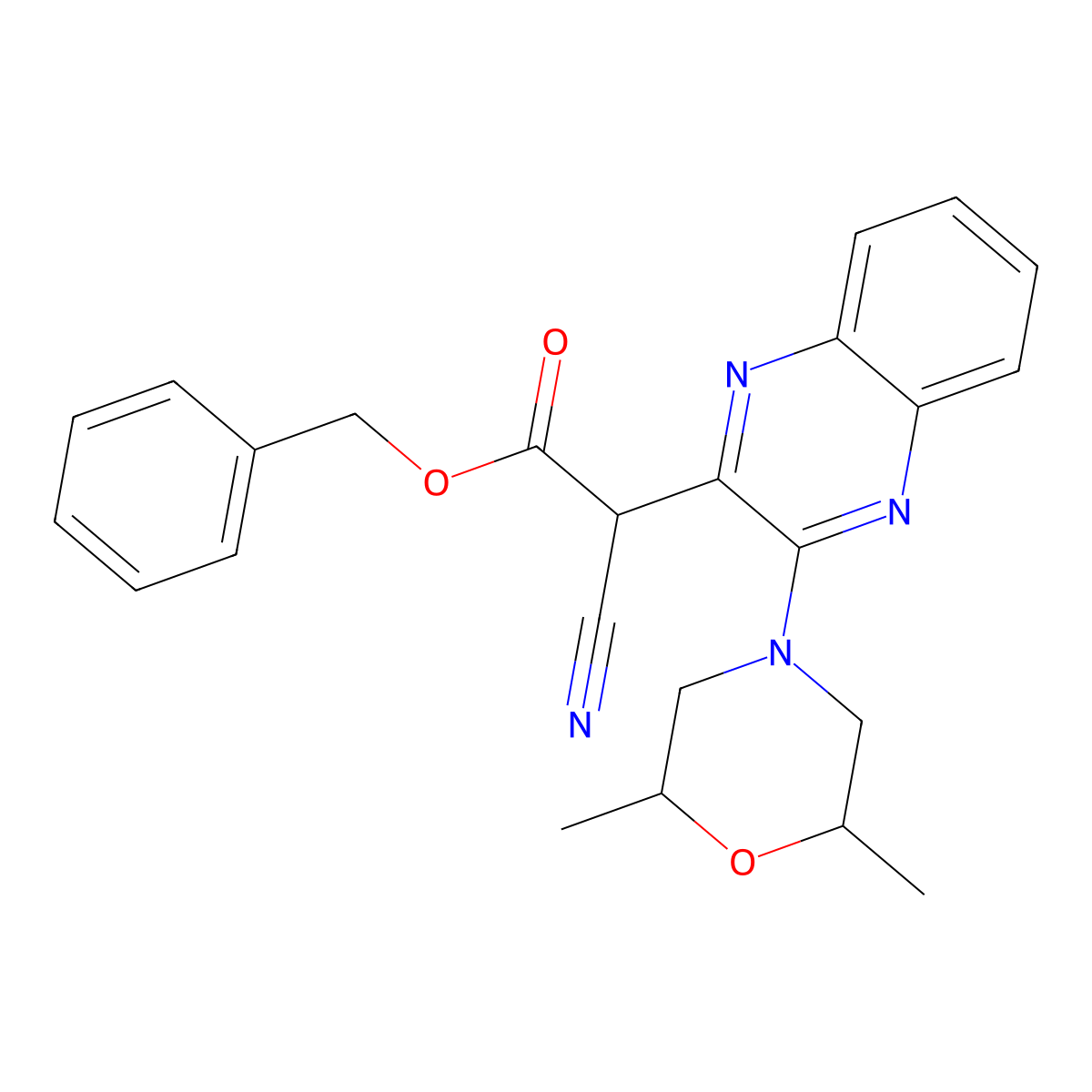Benzyl 2-cyano-2-[3-(2,6-dimethylmorpholin-4-yl)quinoxalin-2-yl]acetate molecular structure, CAS 1008395-75-2