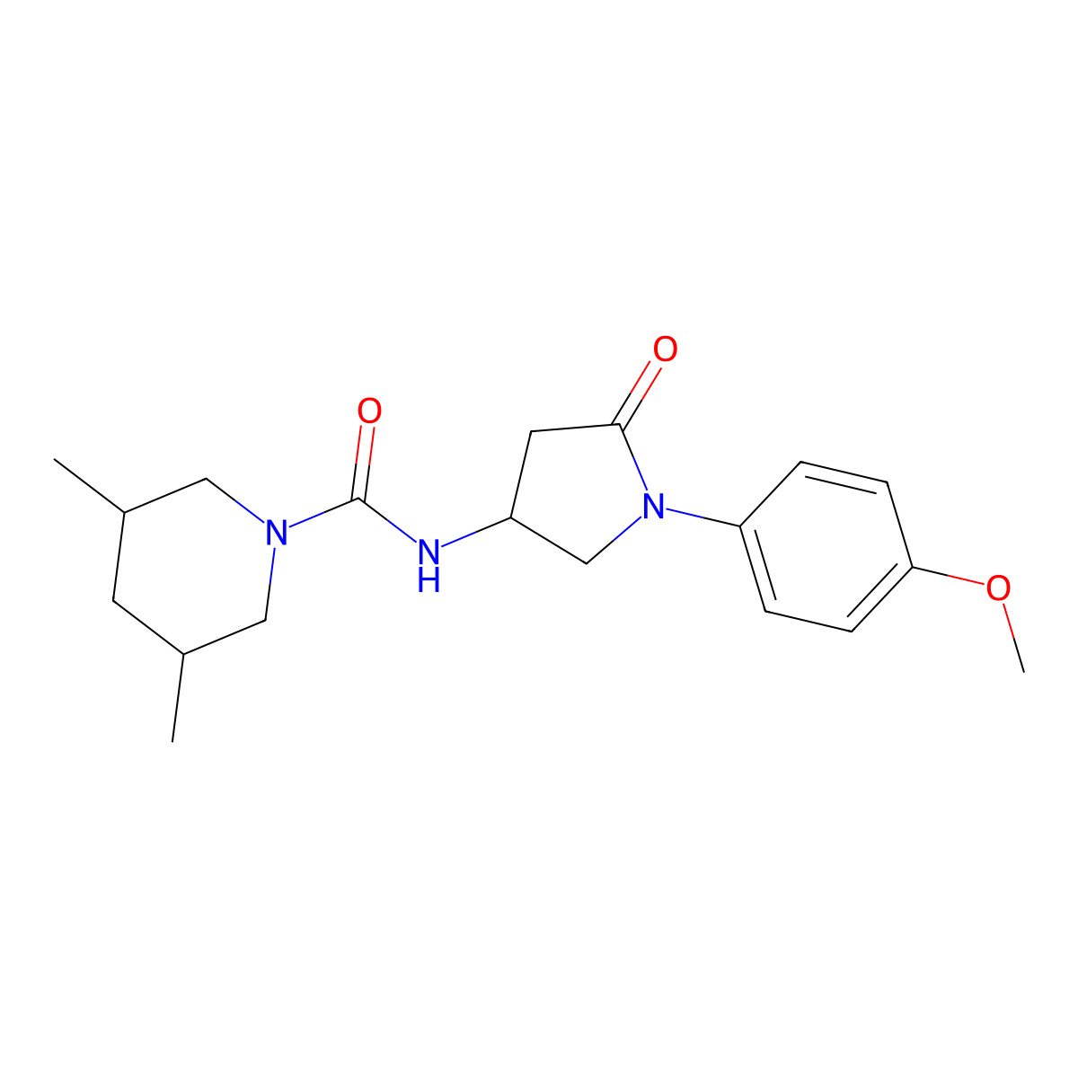 N-[1-(4-methoxyphenyl)-5-oxopyrrolidin-3-yl]-3,5-dimethylpiperidine-1-carboxamide molecular structure, CAS 1008397-44-1
