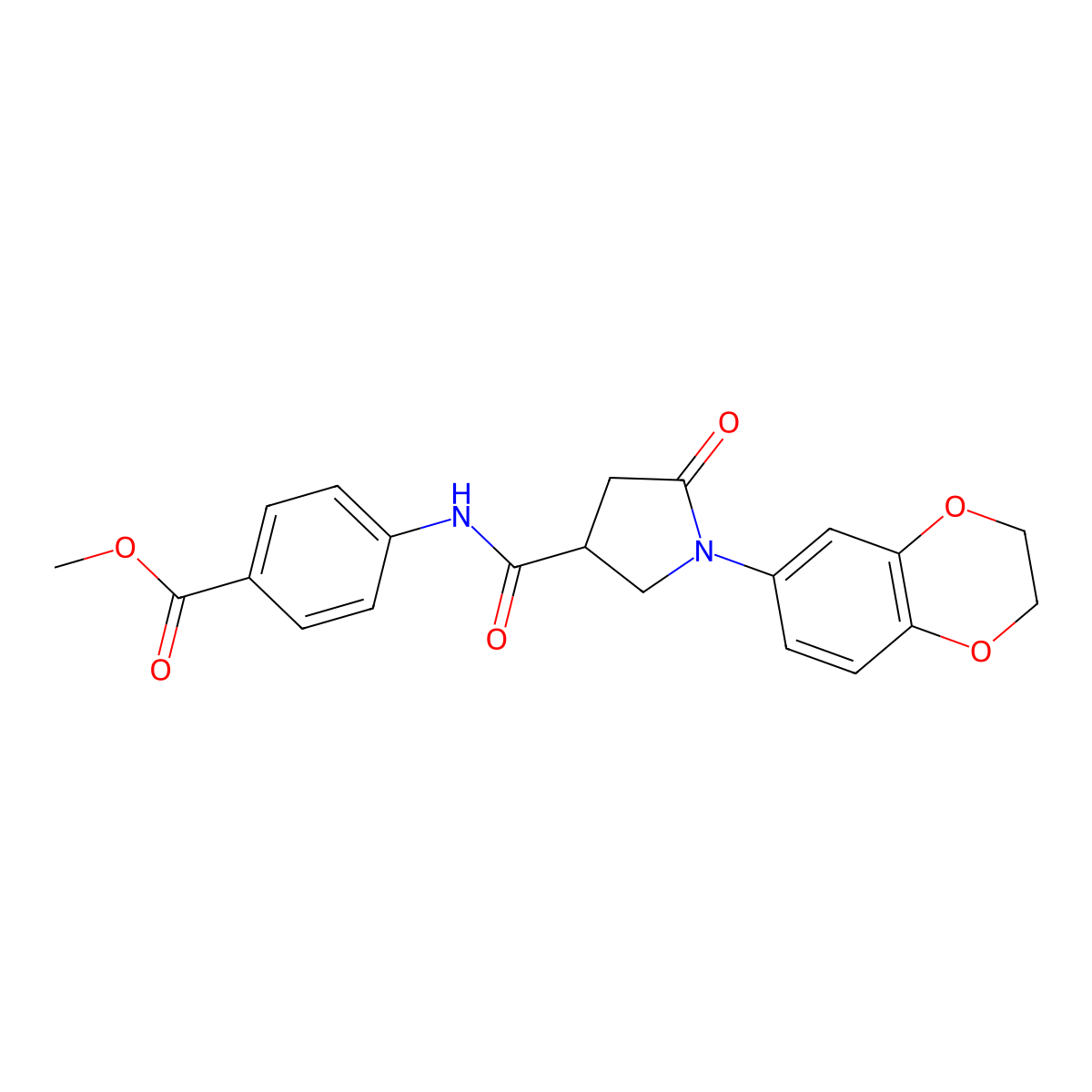 Methyl 4-({[1-(2,3-dihydro-1,4-benzodioxin-6-yl)-5-oxopyrrolidin-3-yl]carbonyl}amino)benzoate molecular structure, CAS 1008400-34-7