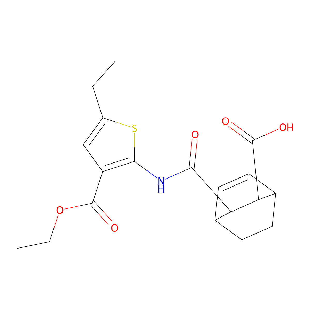 3-{[3-(Ethoxycarbonyl)-5-ethylthiophen-2-yl]carbamoyl}bicyclo[2.2.2]oct-5-ene-2-carboxylic acid molecular structure, CAS 1008410-80-7