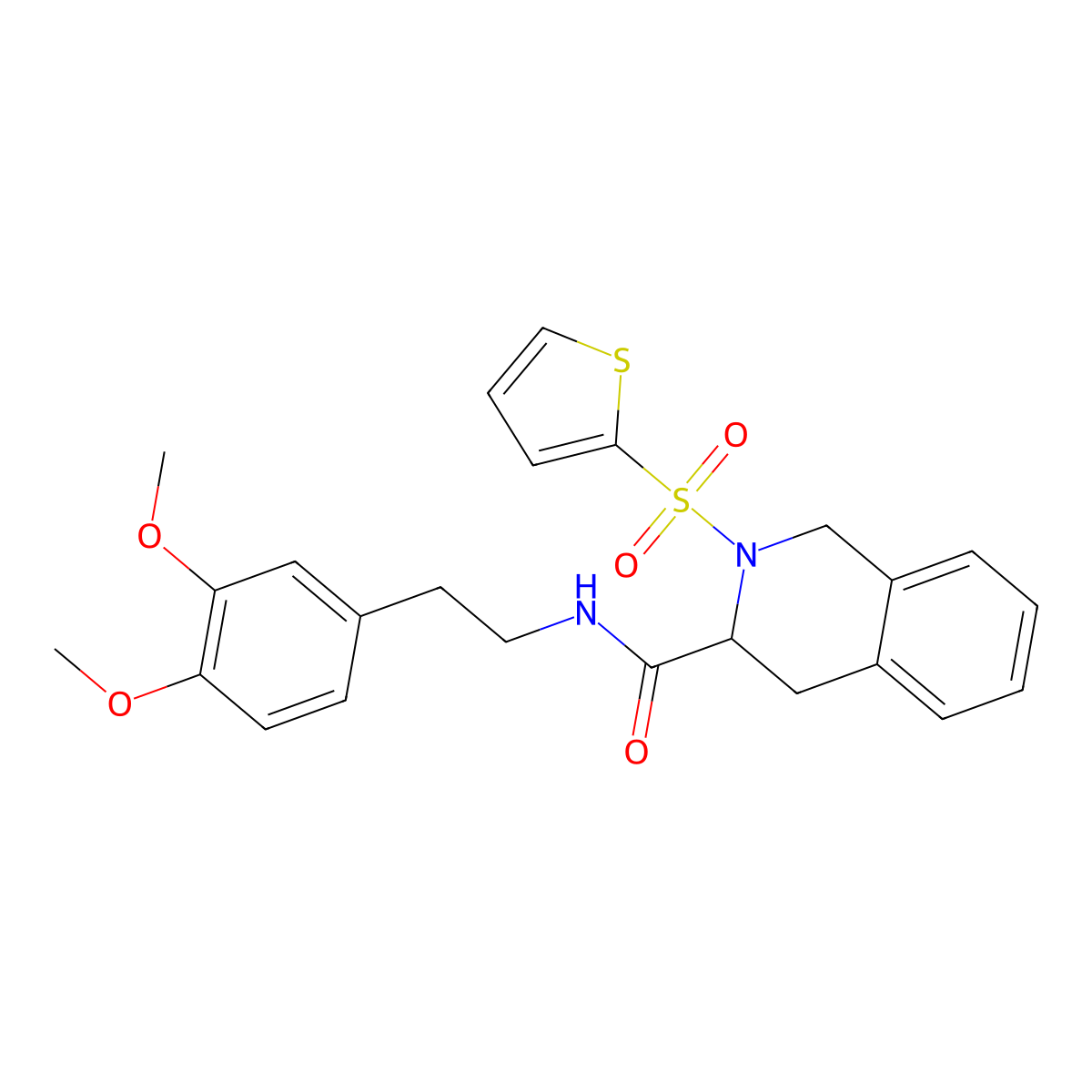 N-[2-(3,4-dimethoxyphenyl)ethyl]-2-thiophen-2-ylsulfonyl-3,4-dihydro-1H-isoquinoline-3-carboxamide molecular structure, CAS 1008412-89-2