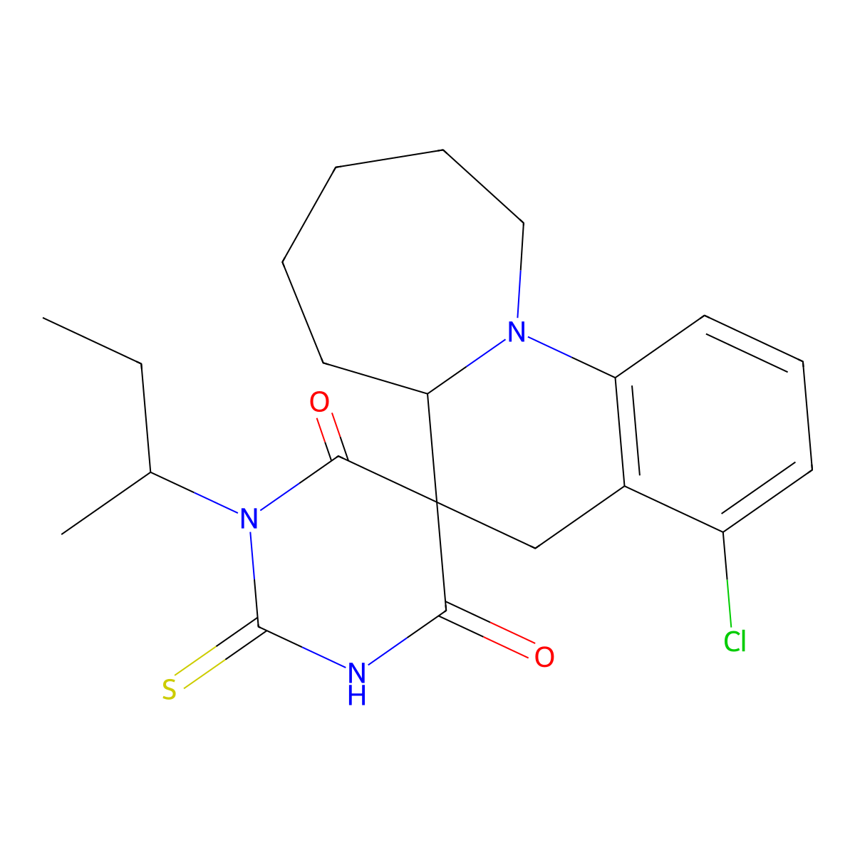 1-butan-2-yl-4'-chloro-2-sulfanylidenespiro[1,3-diazinane-5,6'-6a,7,8,9,10,11-hexahydro-5H-azepino[1,2-a]quinoline]-4,6-dione molecular structure, CAS 1008414-48-9