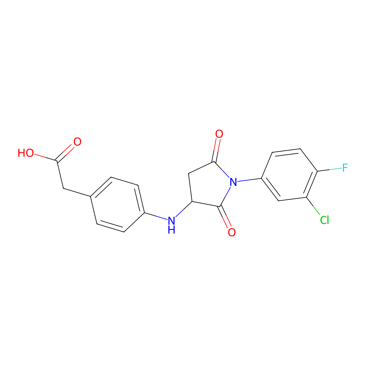 2-(4-{[1-(3-Chloro-4-fluorophenyl)-2,5-dioxoazolidin-3-yl]amino}phenyl)acetic acid molecular structure, CAS 1008416-14-5
