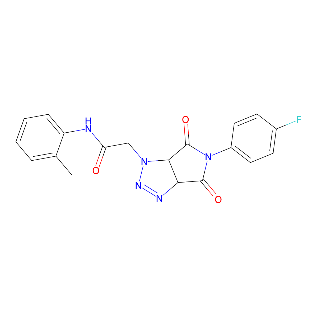 2-[5-(4-fluorophenyl)-4,6-dioxo-1H,3aH,4H,5H,6H,6aH-pyrrolo[3,4-d][1,2,3]triazol-1-yl]-N-(2-methylphenyl)acetamide molecular structure, CAS 1008422-15-8
