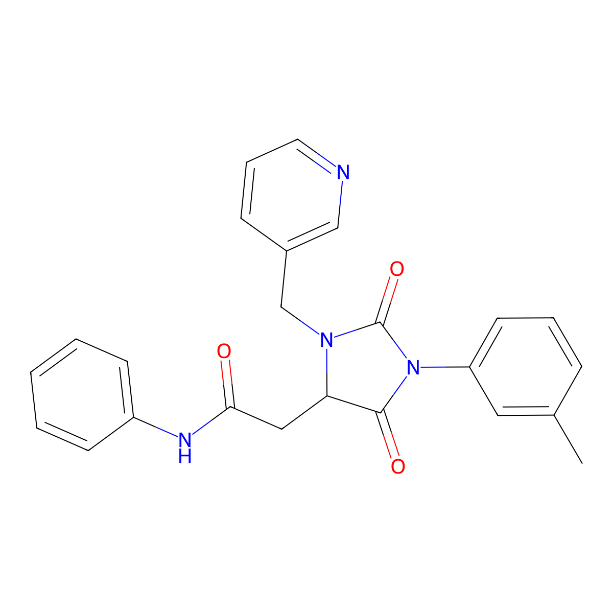 2-[1-(3-methylphenyl)-2,5-dioxo-3-(pyridin-3-ylmethyl)imidazolidin-4-yl]-N-phenylacetamide molecular structure, CAS 1008422-36-3