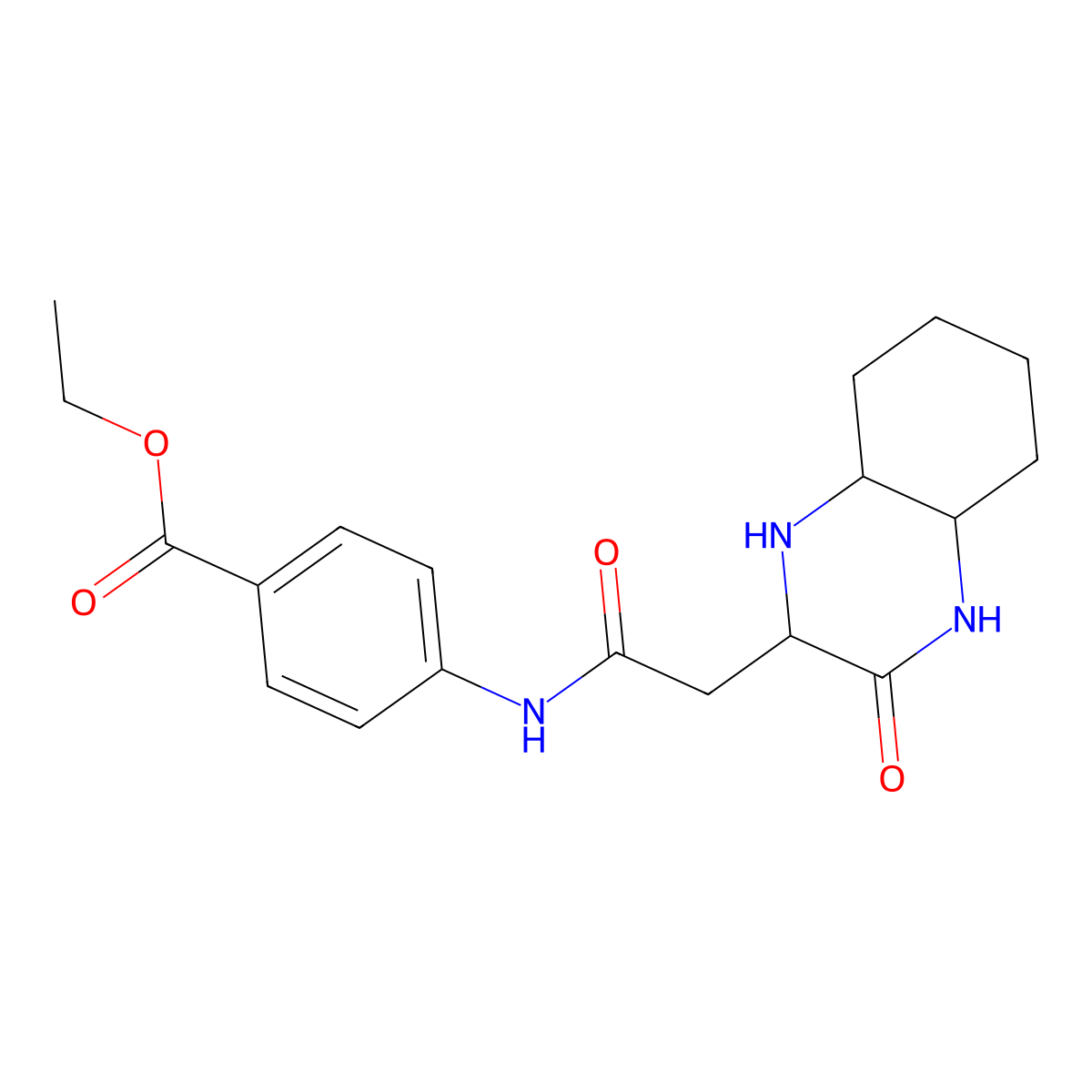 Ethyl 4-{[(3-oxodecahydroquinoxalin-2-yl)acetyl]amino}benzoate molecular structure, CAS 1008423-15-1