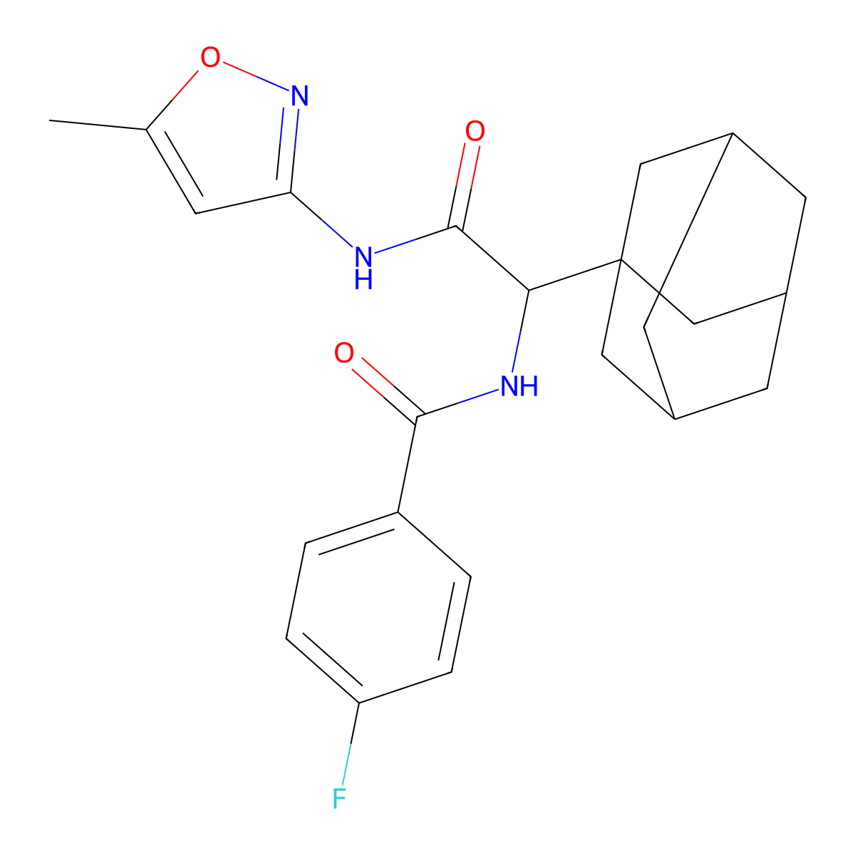 N-[1-(1-adamantyl)-2-[(5-methyl-1,2-oxazol-3-yl)amino]-2-oxoethyl]-4-fluorobenzamide molecular structure, CAS 1008424-29-0