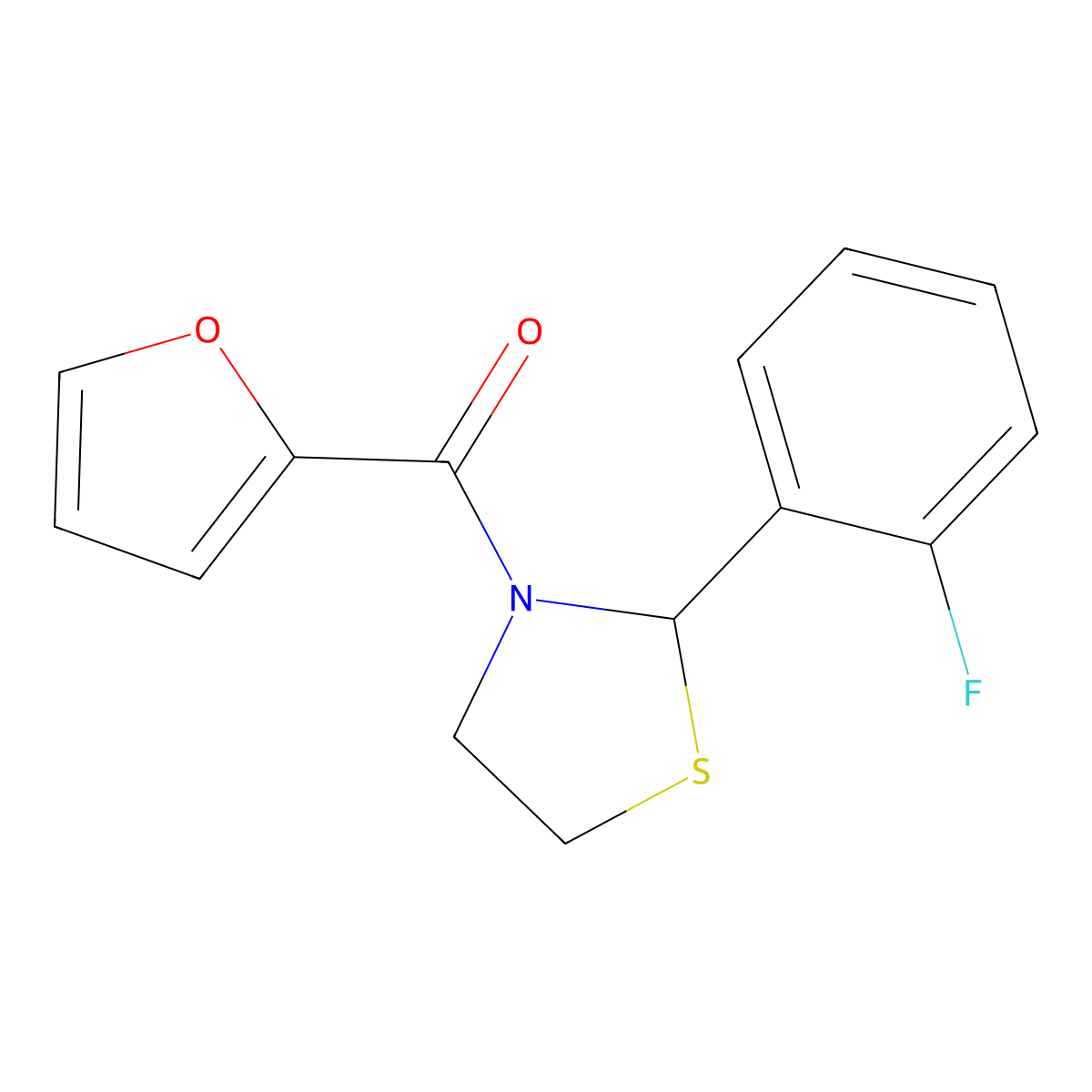 [2-(2-Fluorophenyl)-1,3-thiazolidin-3-yl]-(furan-2-yl)methanone molecular structure, CAS 1008428-64-5