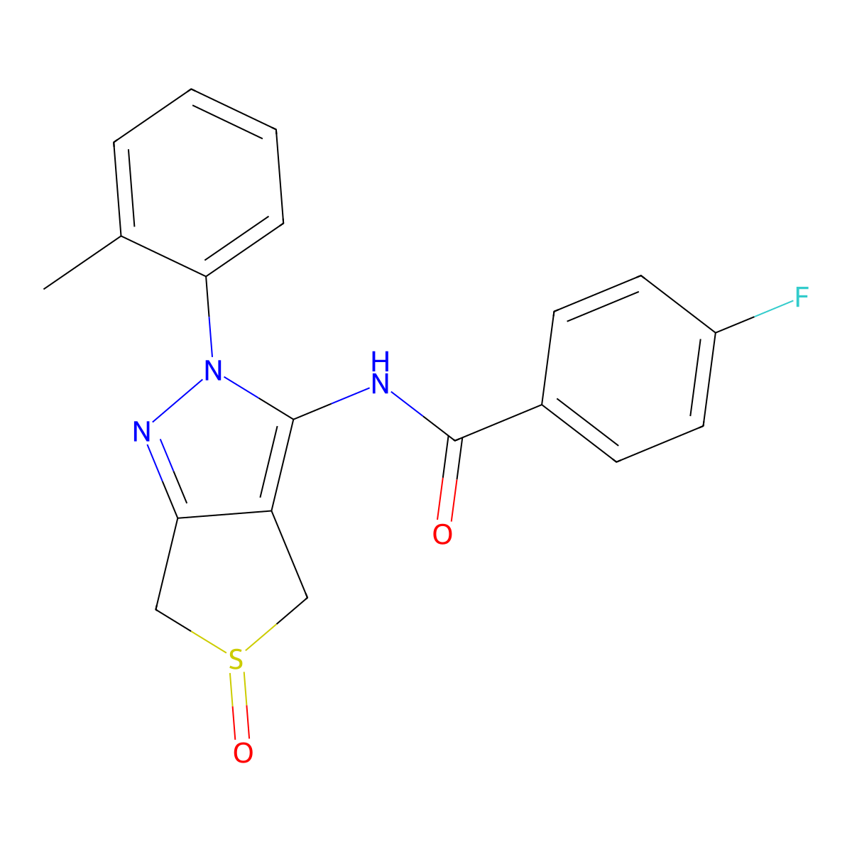 4-fluoro-N-[2-(2-methylphenyl)-5-oxo-4,6-dihydrothieno[3,4-c]pyrazol-3-yl]benzamide molecular structure, CAS 1008436-79-0