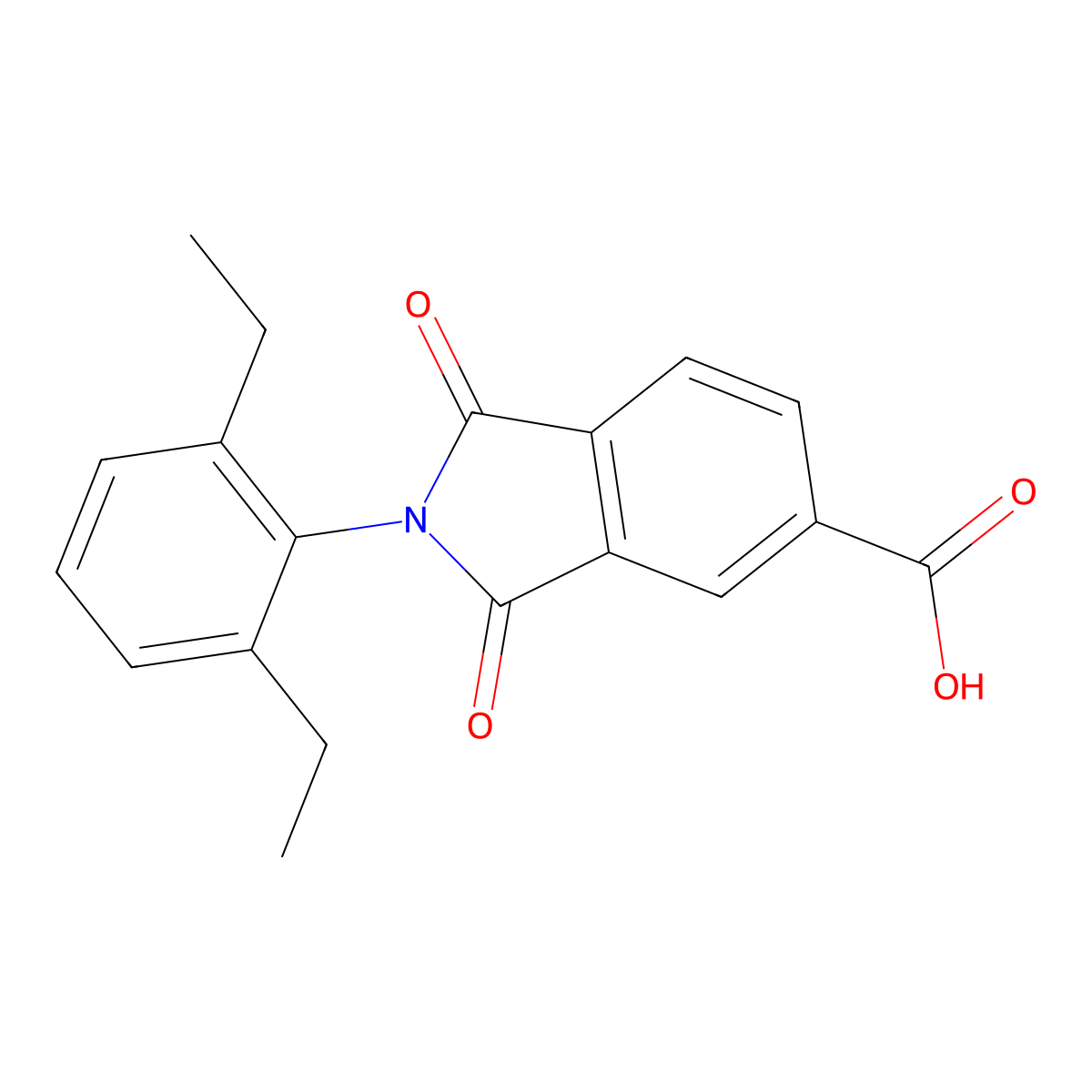 2-(2,6-Diethylphenyl)-1,3-dioxoisoindoline-5-carboxylic acid molecular structure, CAS 100844-07-3