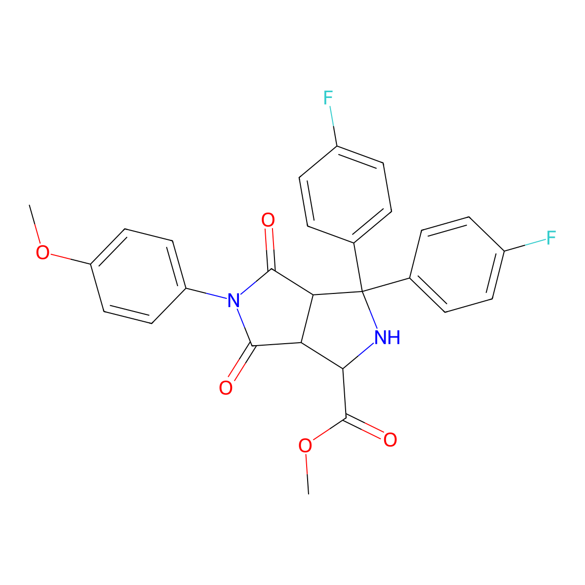 Methyl 3,3-bis(4-fluorophenyl)-5-(4-methoxyphenyl)-4,6-dioxooctahydropyrrolo[3,4-c]pyrrole-1-carboxylate molecular structure, CAS 1008452-85-4