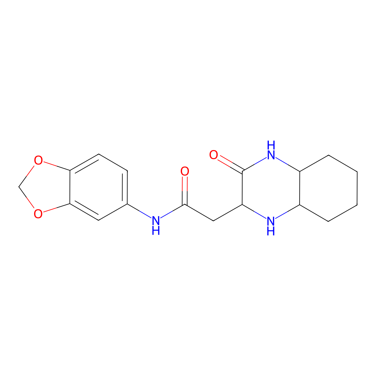 N-1,3-benzodioxol-5-yl-2-(3-oxodecahydro-2-quinoxalinyl)acetamide molecular structure, CAS 1008454-37-2