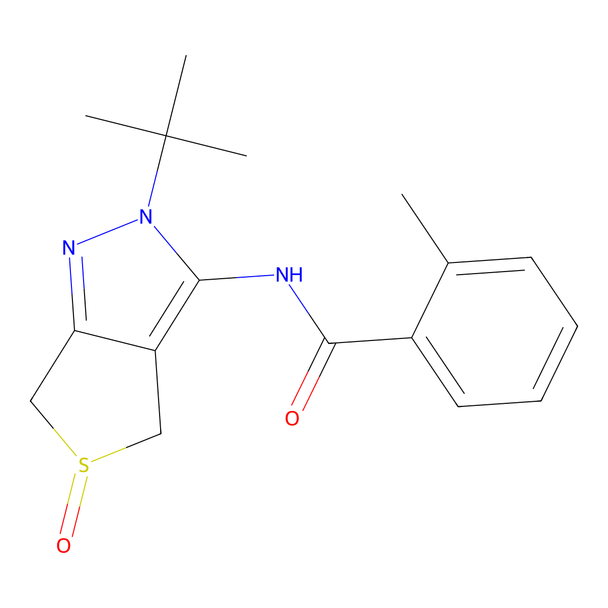 N-(2-tert-butyl-5-oxo-4,6-dihydrothieno[3,4-c]pyrazol-3-yl)-2-methylbenzamide molecular structure, CAS 1008454-41-8