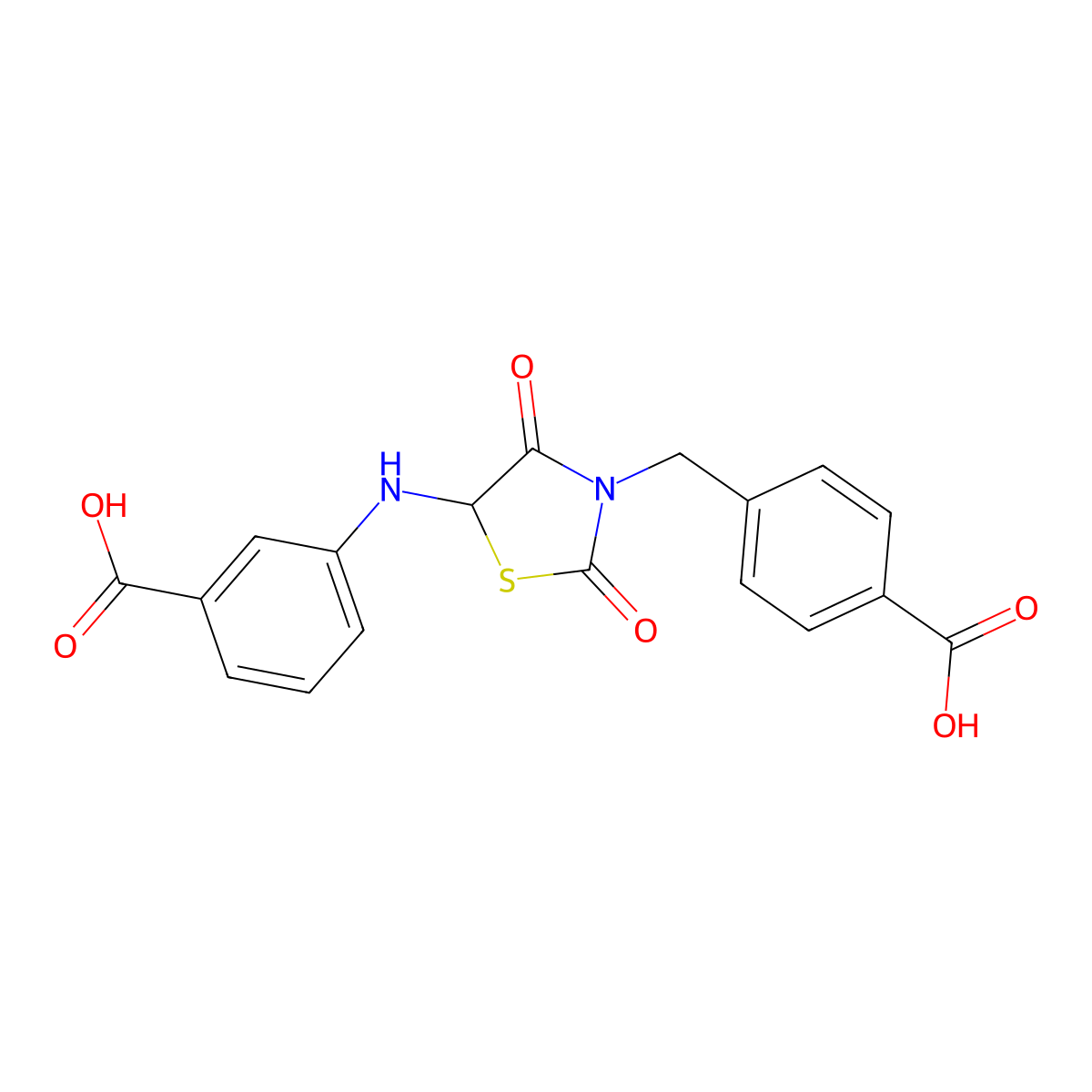 3-{[3-(4-Carboxybenzyl)-2,4-dioxo-1,3-thiazolidin-5-yl]amino}benzoic acid molecular structure, CAS 1008463-15-7