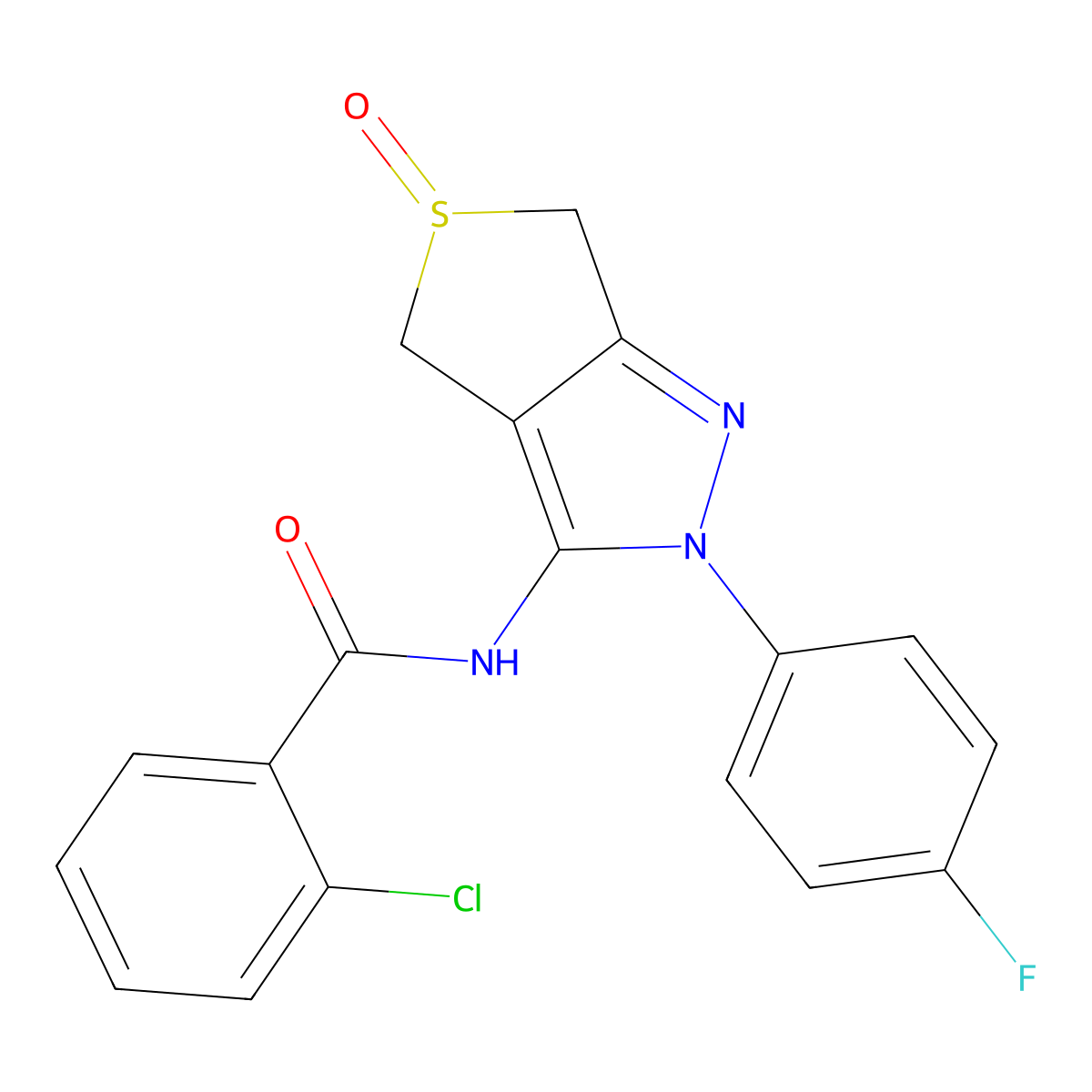 2-chloro-N-(2-(4-fluorophenyl)-5-oxido-4,6-dihydro-2H-thieno[3,4-c]pyrazol-3-yl)benzamide molecular structure, CAS 1008475-30-6