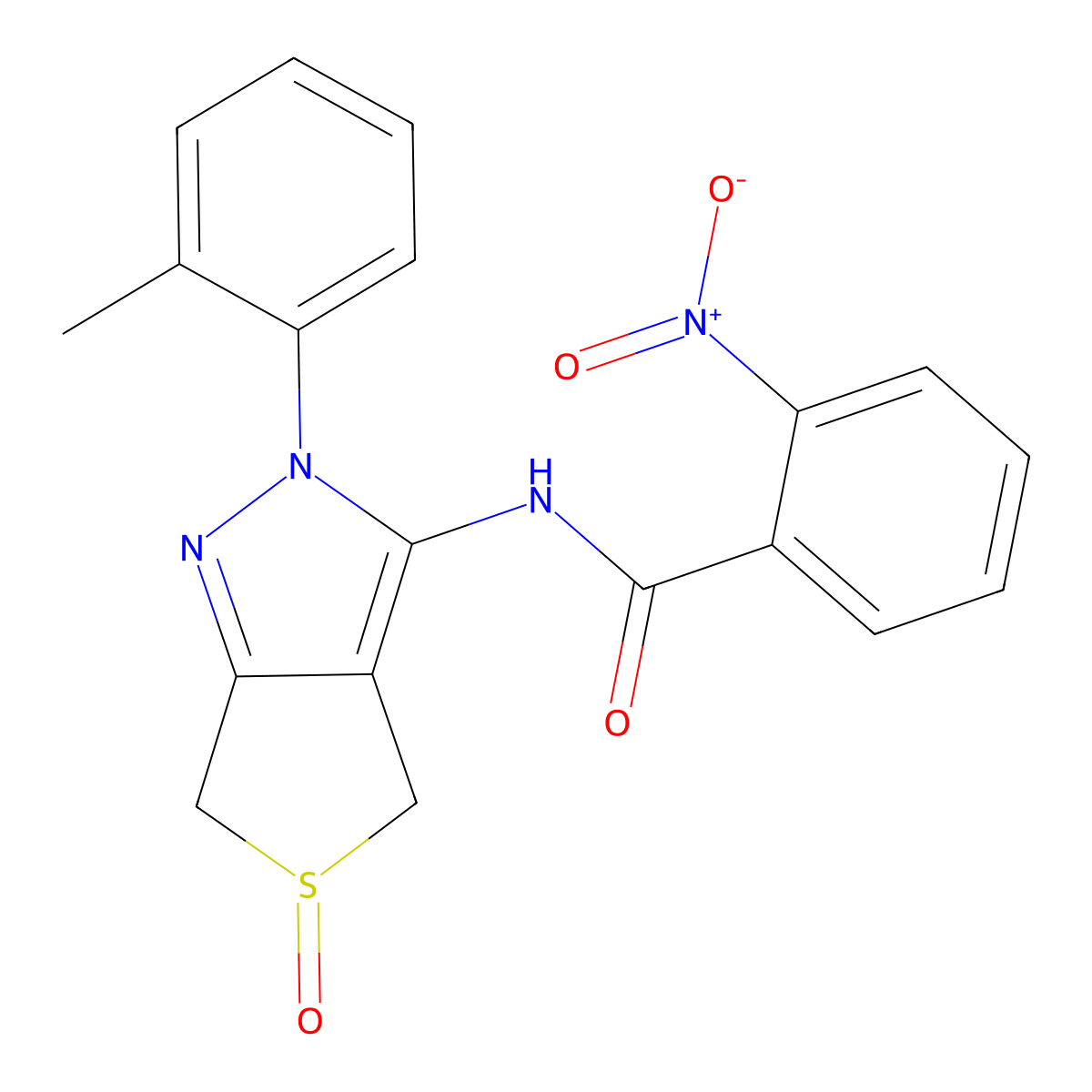2-nitro-N-(5-oxido-2-(o-tolyl)-4,6-dihydro-2H-thieno[3,4-c]pyrazol-3-yl)benzamide molecular structure, CAS 1008475-33-9