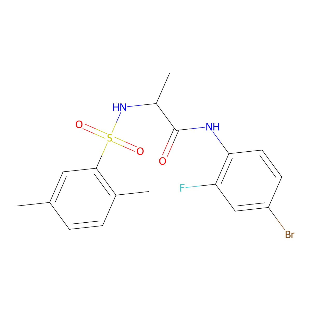N-(4-bromo-2-fluorophenyl)-2-{[(2,5-dimethylphenyl)sulfonyl]amino}propanamide molecular structure, CAS 1008481-42-2