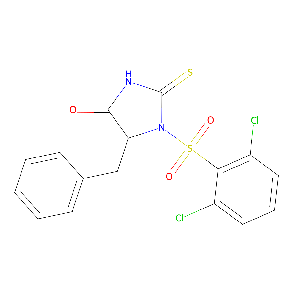 5-Benzyl-1-((2,6-dichlorophenyl)sulfonyl)-2-thioxoimidazolidin-4-one molecular structure, CAS 1008482-12-9